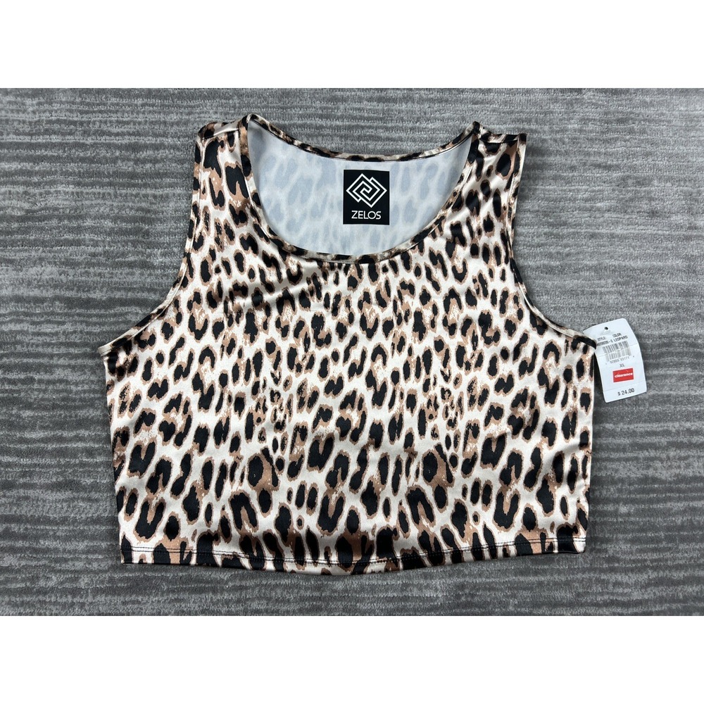 Zelos Tank Top Womens XL Leopard Print MGT00200-S Brown Side Grommet Crop Top